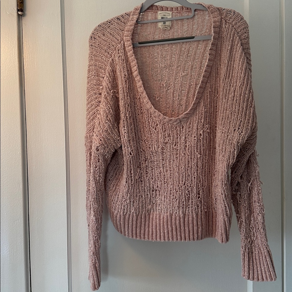 Y2K Billabong V-Neck Crop Top Chenille Blush Sweater Granola Girl